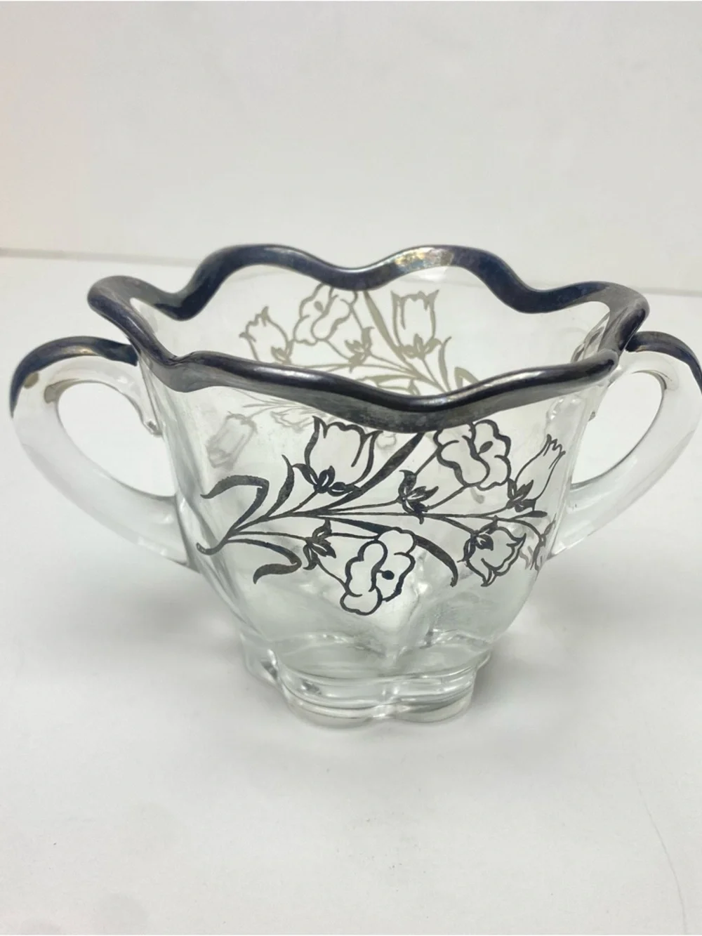 Vintage Duncan & Miller Canterbury‎ Sugar & Creamer Set Floral Silver Rim
